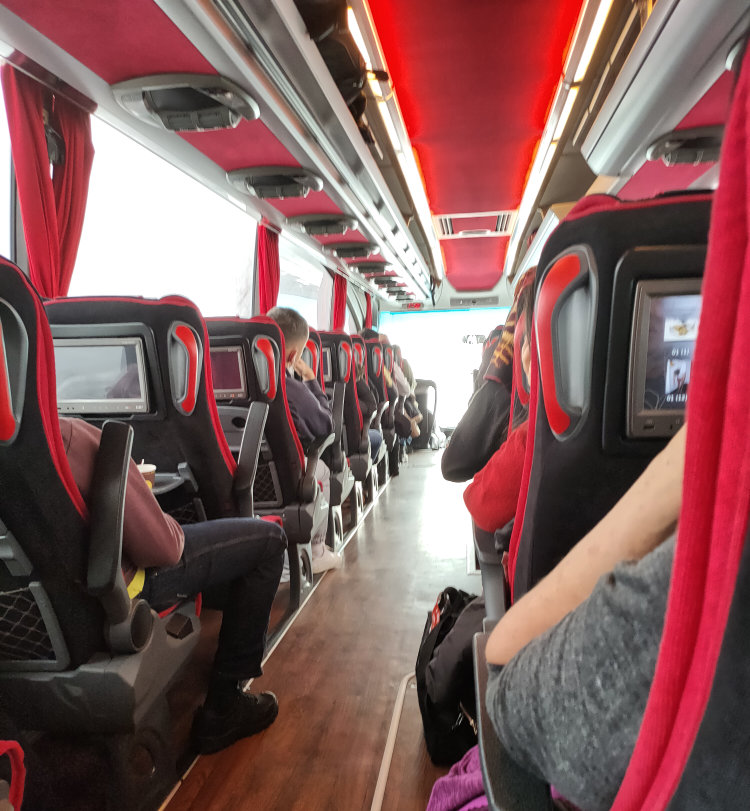Inside a 2 plus 1 bus