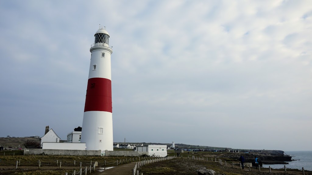 Portland Bill Lighthouse with Old Lower Lighthouse in the distance