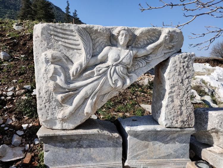 Relief of winged Nike, the Greek goddess of Victory in Ephesus.